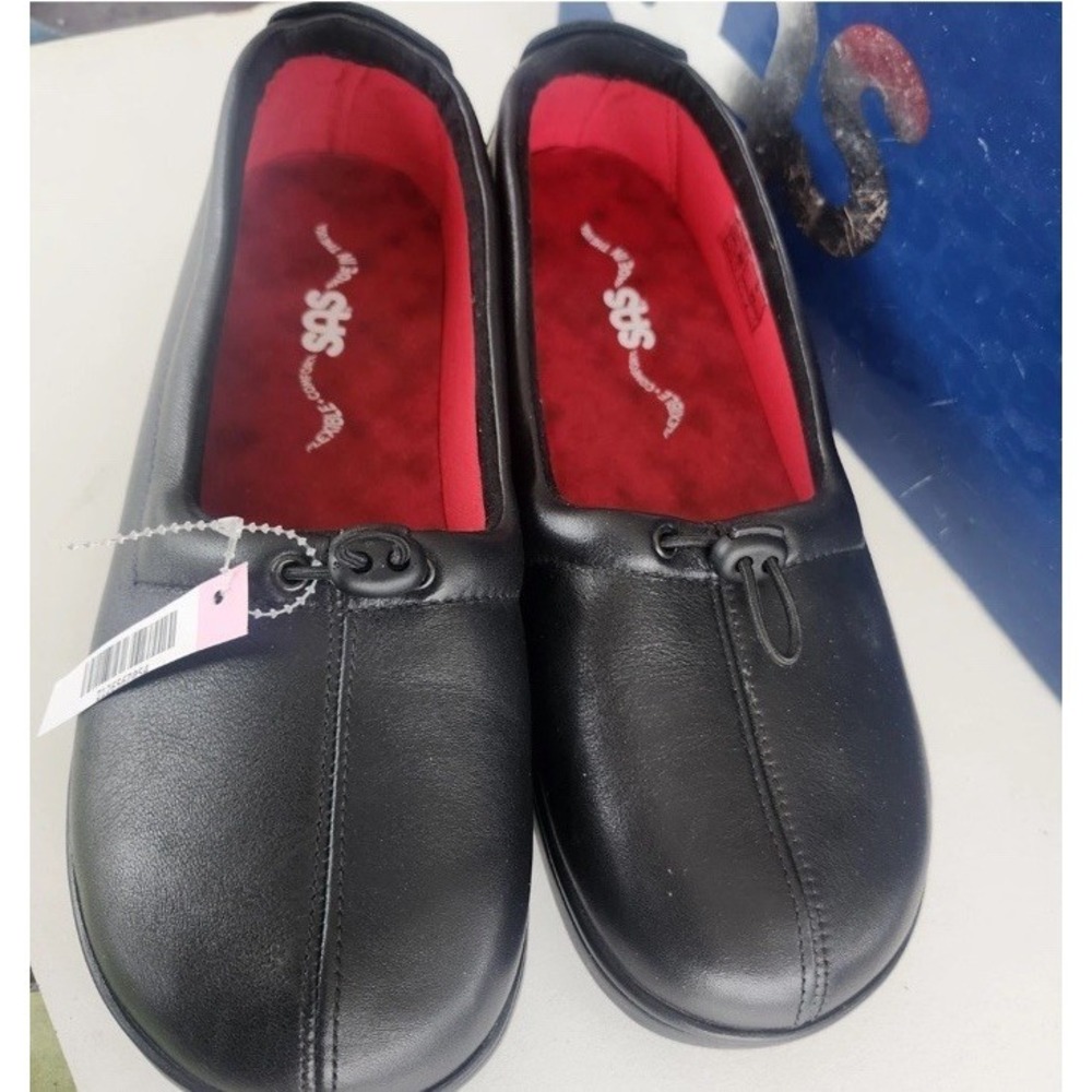 SAS Funk Shoes Slip On Adjustable Elastic Toggle Black Leather Womens Size 10.5